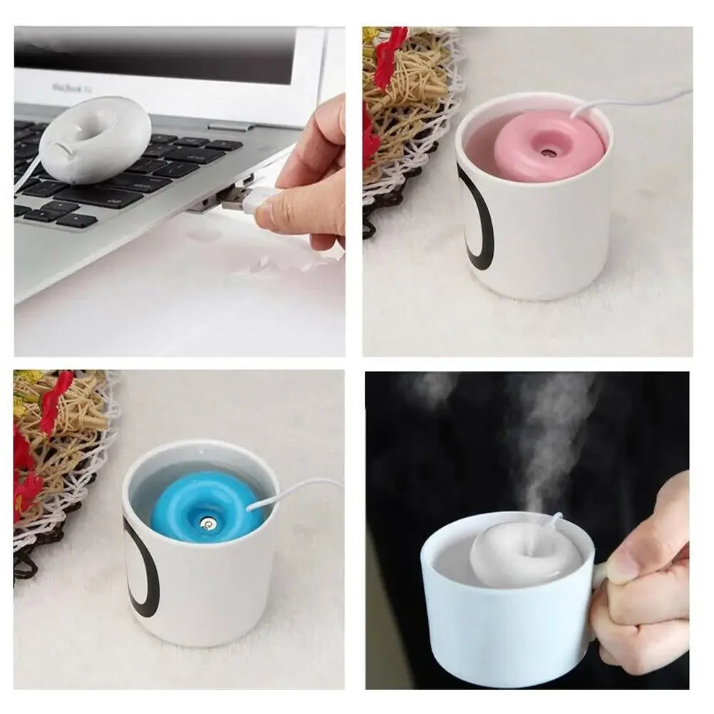 Mini Donut Negative Ion Humidifier USB Round Household Air Purifier for Home Office Desktop Donut Steam Diffuser Mini Sprayer